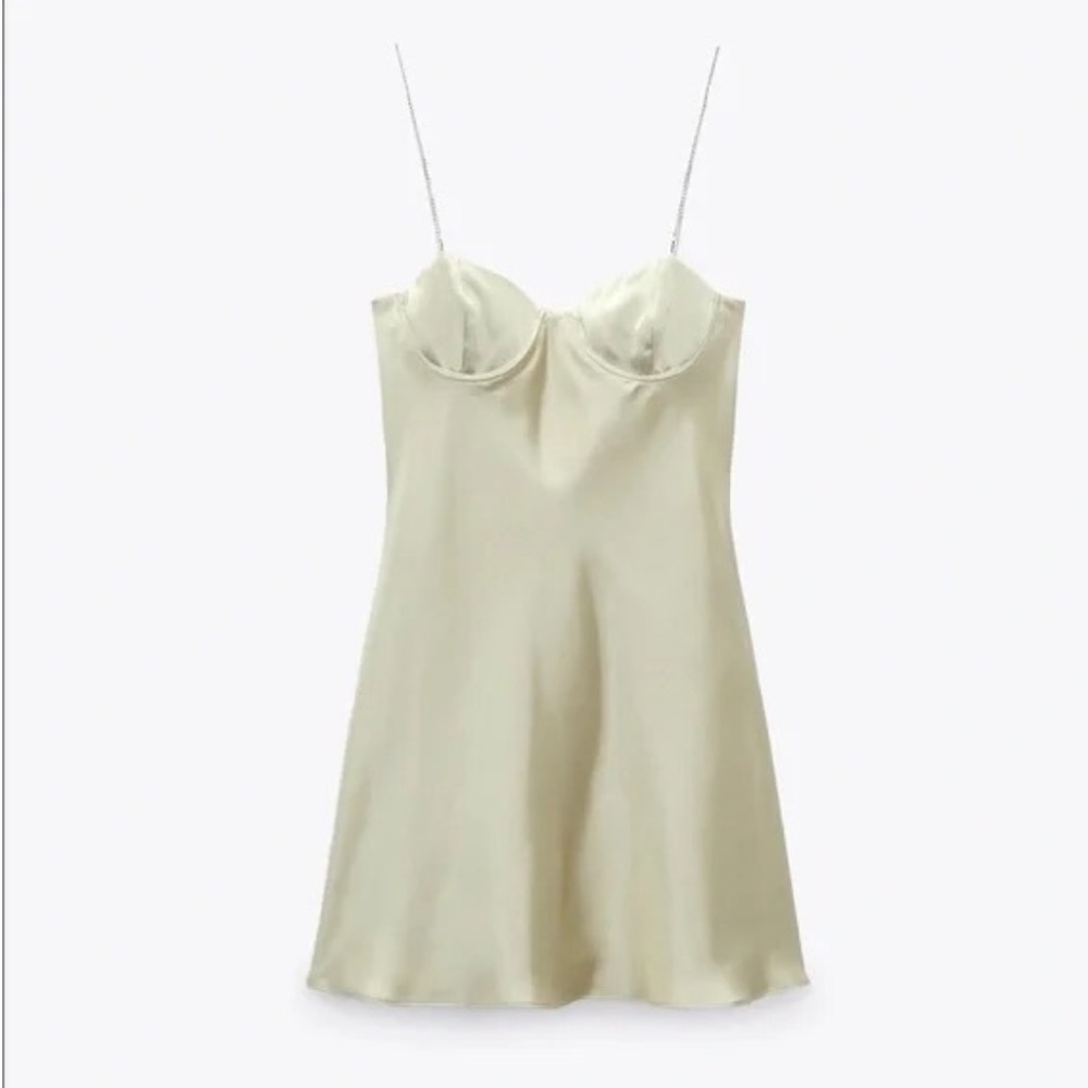 Zara jewel strap champagne satin effect mini dress